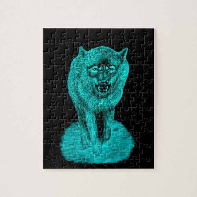 Angry Black Wolf in the Night Jigsaw Puzzle (Vertical)