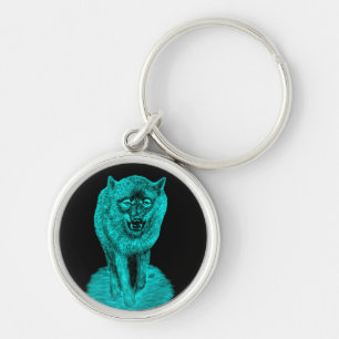 Angry Black Wolf in the Night Key Ring
