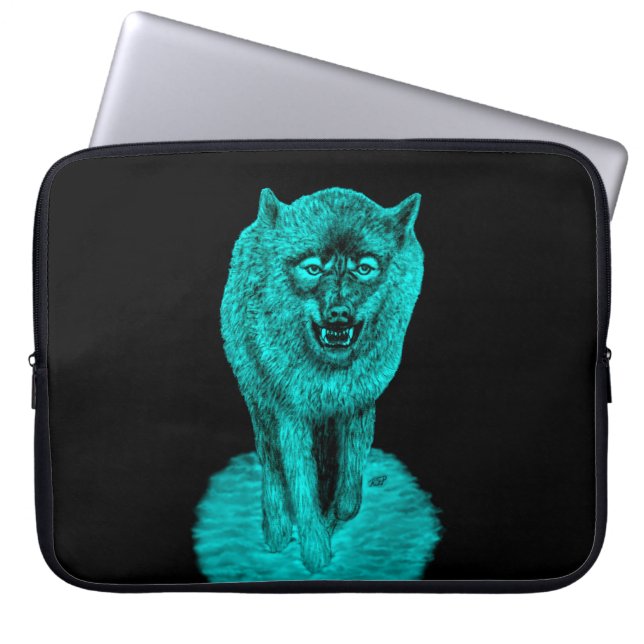 Angry Black Wolf in the Night Laptop Sleeve (Front)