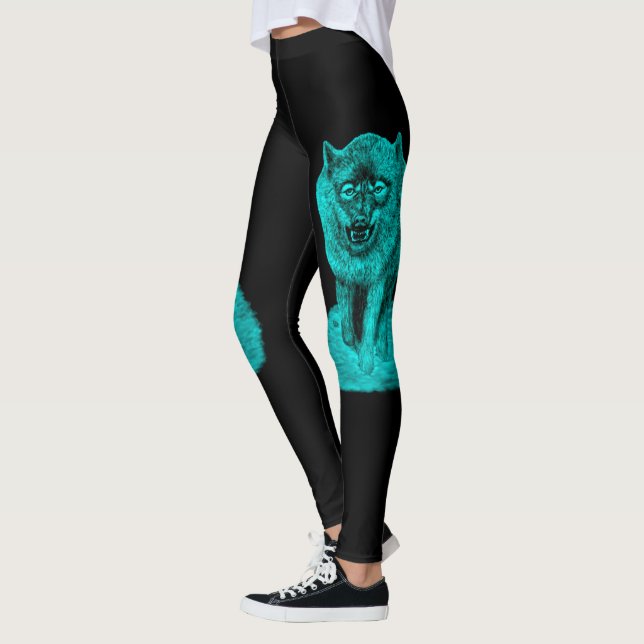 Angry Black Wolf in the Night Leggings (Left)