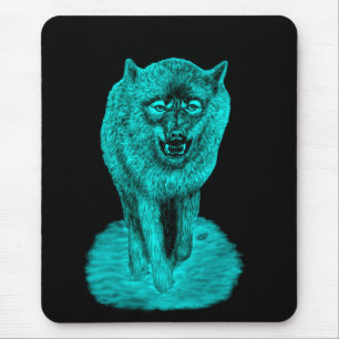 Angry Black Wolf in the Night Mouse Mat