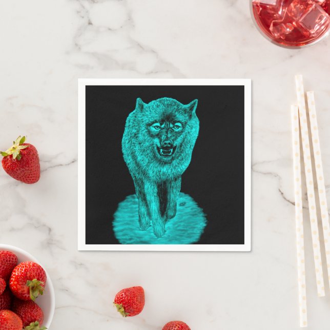 Angry Black Wolf in the Night Napkin (Insitu)