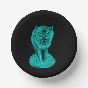 Angry Black Wolf in the Night Paper Plate