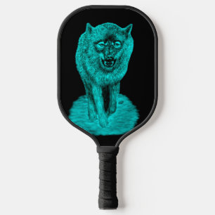 Angry Black Wolf in the Night Pickleball Paddle