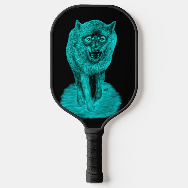 Angry Black Wolf in the Night Pickleball Paddle (Front)