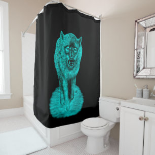 Angry Black Wolf in the Night Shower Curtain