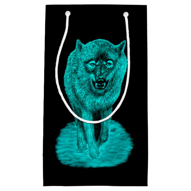 Angry Black Wolf in the Night Small Gift Bag (Front)
