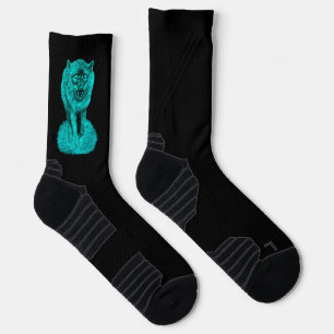 Angry Black Wolf in the Night Socks
