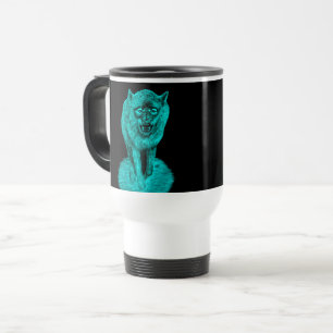 Angry Black Wolf in the Night Travel Mug