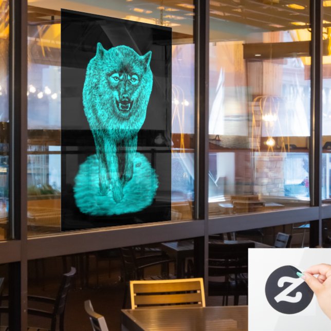 Angry Black Wolf in the Night Window Cling (Restaurant Window)