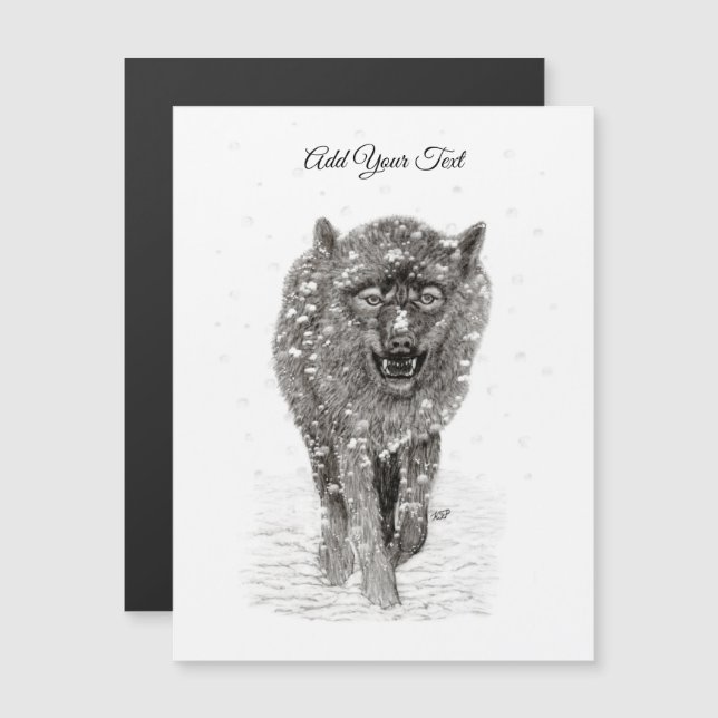 Angry Black Wolf in the Snow , wild Winter (Front/Back)