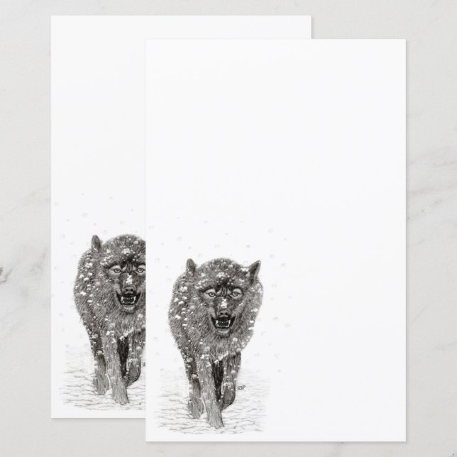 Angry Black Wolf in the Snow , wild Winter (Front/Back)