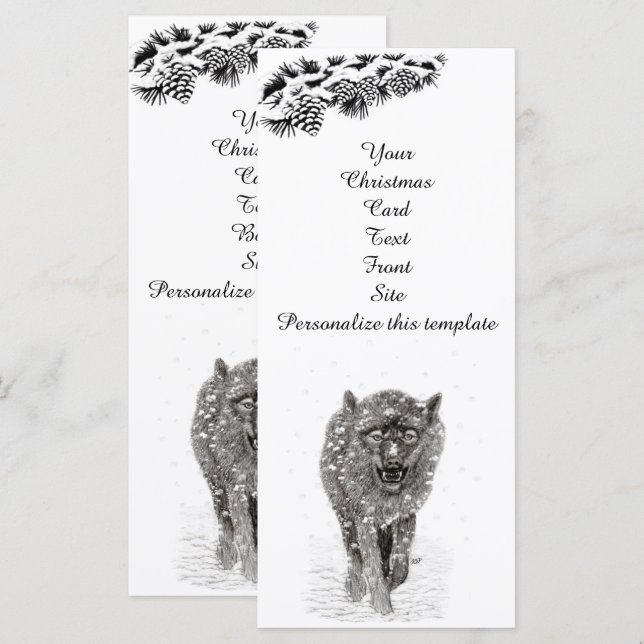 Angry Black Wolf in the Snow , wild Winter (Front/Back)