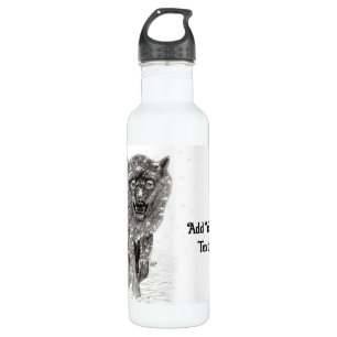 Angry Black Wolf in the Snow , wild Winter 710 Ml Water Bottle