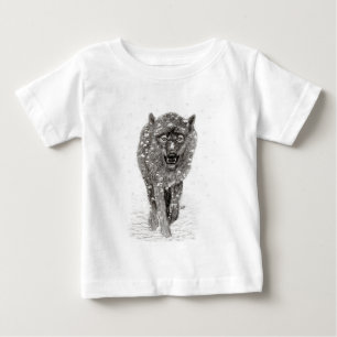 Angry Black Wolf in the Snow , wild Winter Baby T-Shirt