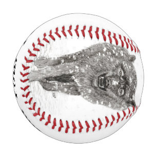 Angry Black Wolf in the Snow , wild Winter Baseball