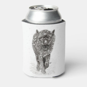 Angry Black Wolf in the Snow , wild Winter Can Cooler