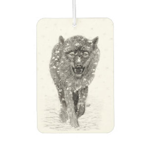Angry Black Wolf in the Snow , wild Winter Car Air Freshener
