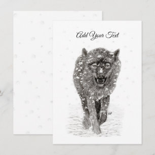 Angry Black Wolf in the Snow , wild Winter Card