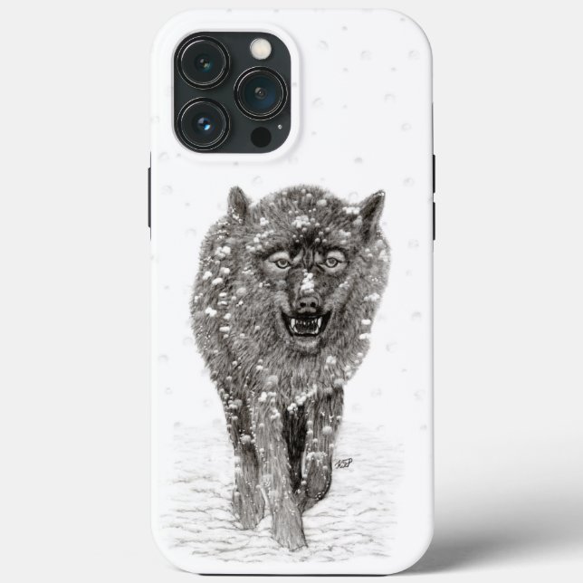 Angry Black Wolf in the Snow , wild Winter Case-Mate iPhone Case (Back)