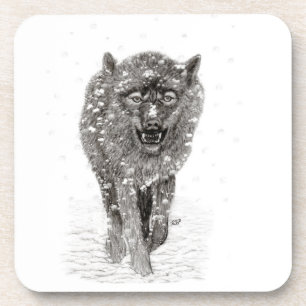 Angry Black Wolf in the Snow , wild Winter Coaster