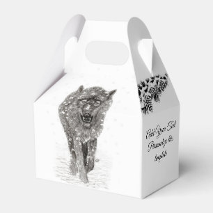 Angry Black Wolf in the Snow , wild Winter Favour Box