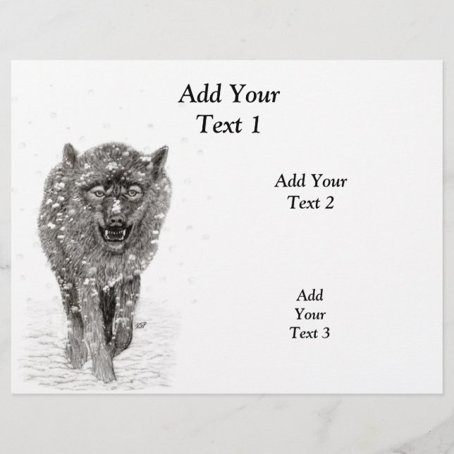 Angry Black Wolf in the Snow , wild Winter Flyer (Front)