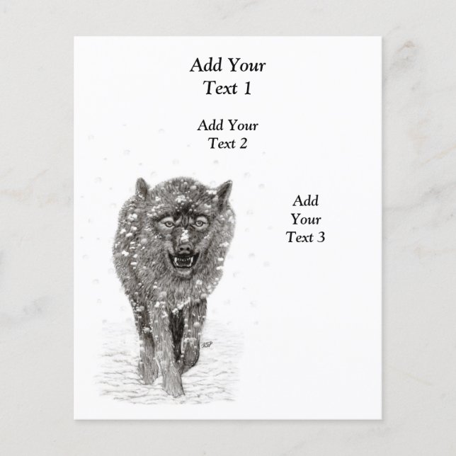 Angry Black Wolf in the Snow , wild Winter Flyer (Front)