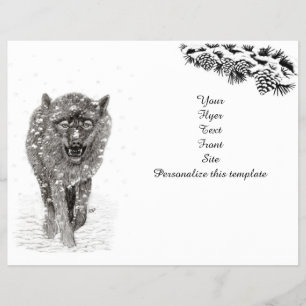 Angry Black Wolf in the Snow , wild Winter Flyer