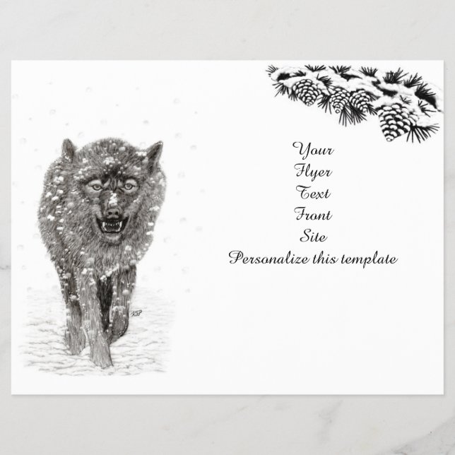Angry Black Wolf in the Snow , wild Winter Flyer (Front)