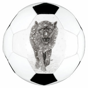 Angry Black Wolf in the Snow , wild Winter Football