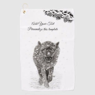 Angry Black Wolf in the Snow , wild Winter Golf Towel