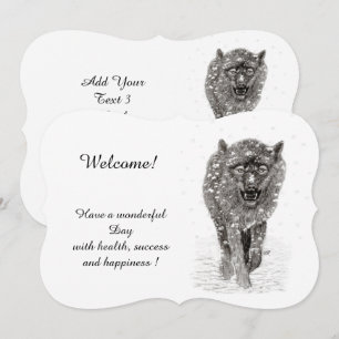 Angry Black Wolf in the Snow , wild Winter Invitation