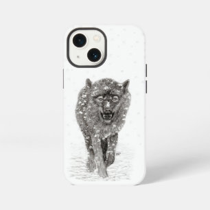 Angry Black Wolf in the Snow , wild Winter iPhone 13 Mini Case