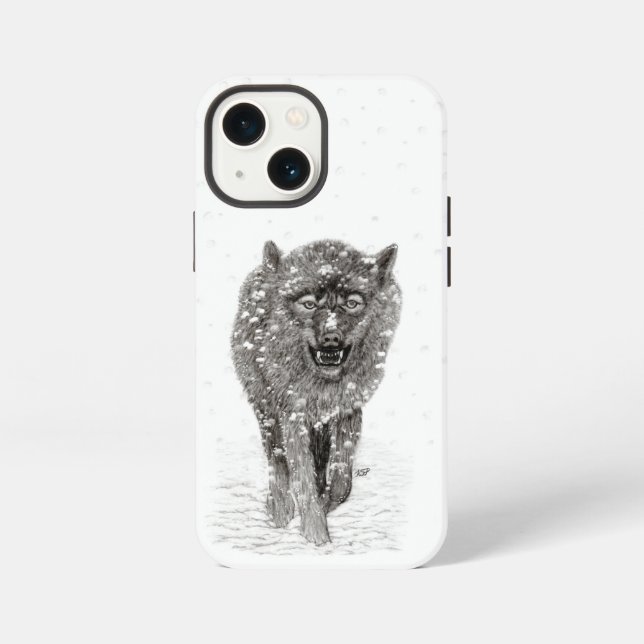 Angry Black Wolf in the Snow , wild Winter iPhone Case (Back)