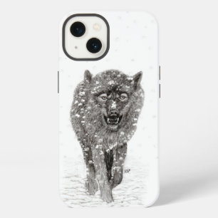 Angry Black Wolf in the Snow , wild Winter iPhone 13 Case