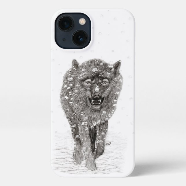 Angry Black Wolf in the Snow , wild Winter iPhone Case (Back)