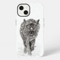 Angry Black Wolf in the Snow , wild Winter