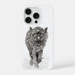 Angry Black Wolf in the Snow , wild Winter iPhone 15 Pro Case