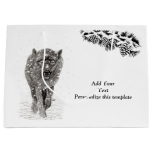 Angry Black Wolf in the Snow , wild Winter Large Gift Bag