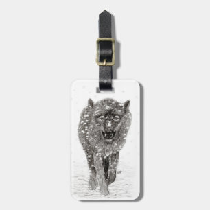 Angry Black Wolf in the Snow , wild Winter Luggage Tag