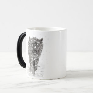 Angry Black Wolf in the Snow , wild Winter Magic Mug