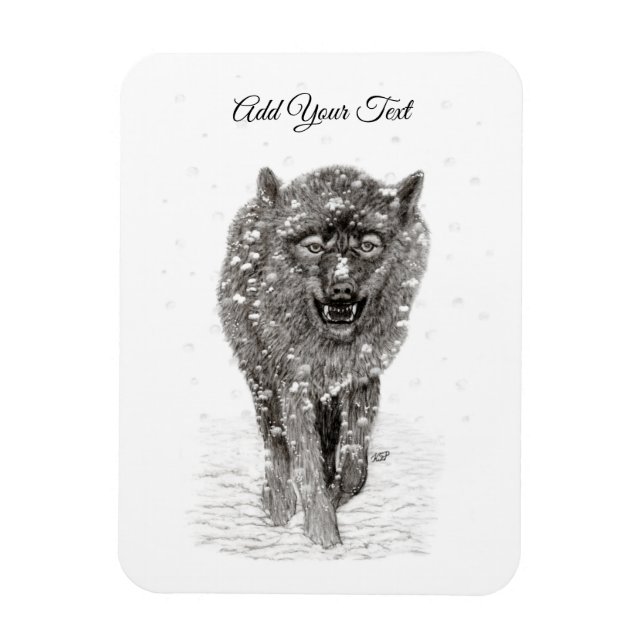 Angry Black Wolf in the Snow , wild Winter Magnet (Vertical)