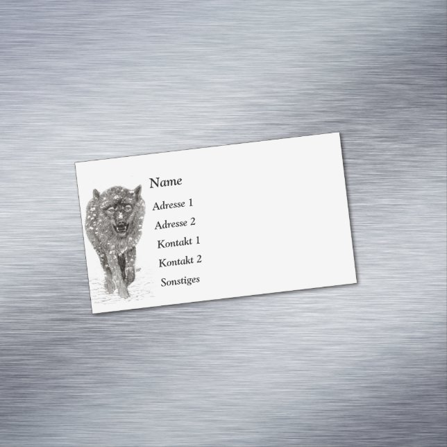 Angry Black Wolf in the Snow , wild Winter Magnetic Business Card (In Situ)