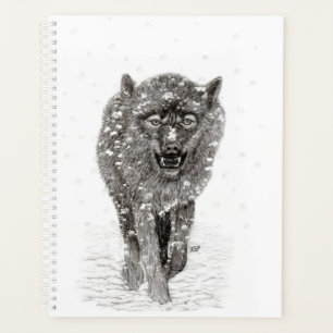 Angry Black Wolf in the Snow , wild Winter Planner
