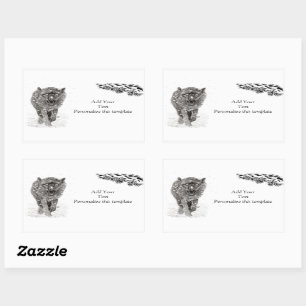 Angry Black Wolf in the Snow , wild Winter Rectangular Sticker