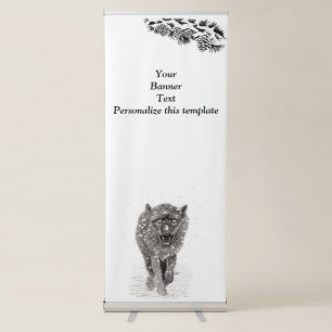Angry Black Wolf in the Snow , wild Winter Retractable Banner