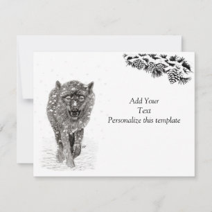 Angry Black Wolf in the Snow , wild Winter RSVP Card