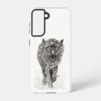 Angry Black Wolf in the Snow , wild Winter