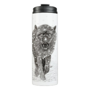 Angry Black Wolf in the Snow , wild Winter Thermal Tumbler
